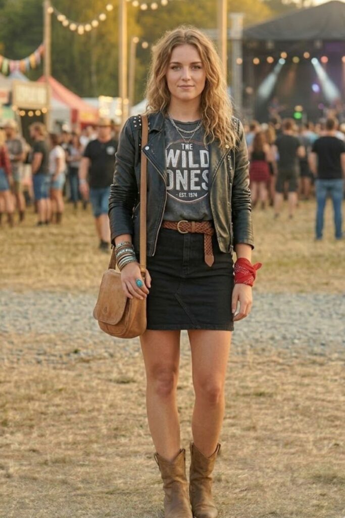 9. Leather Jacket with Graphic Tee