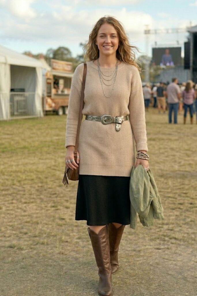 9. Sweater Dress with Belted Skirt
